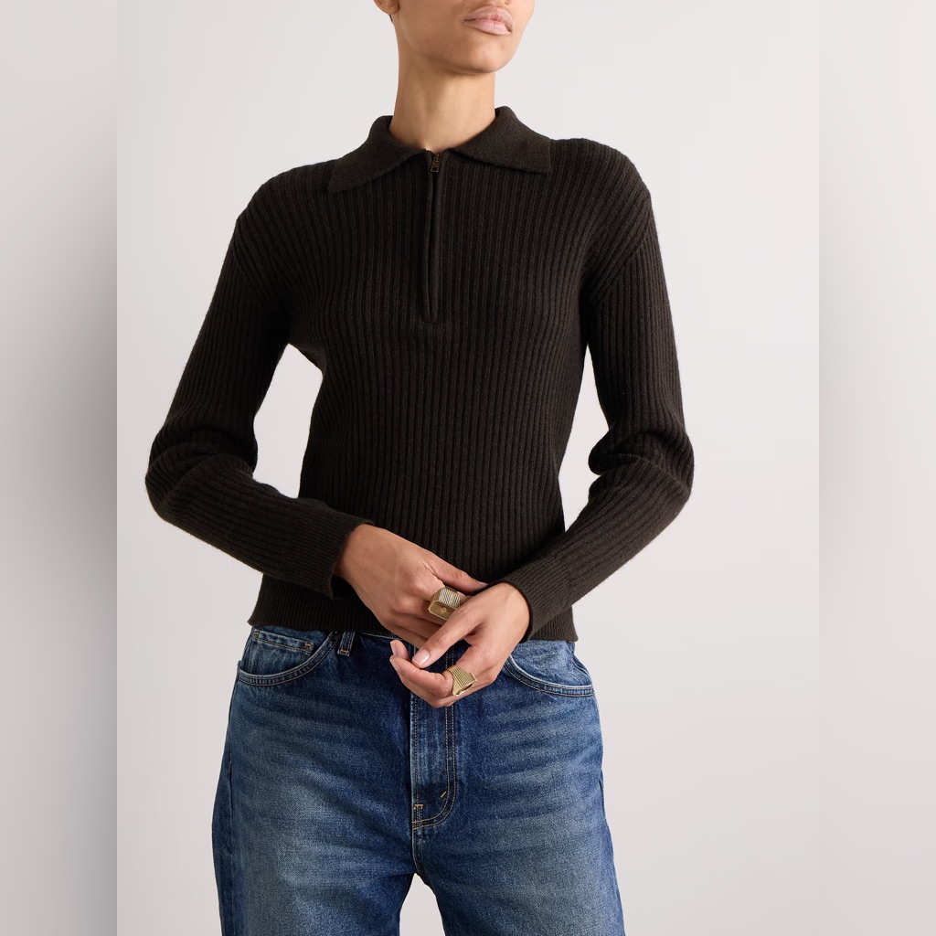 Nili Lotan Braxton Ribbed Wool Sweater In Dark Brown Size Xs